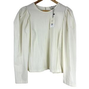 Sea New York NWT Long Sleeve Seersucker Ivory Top Boat Neck Size 6 Keyhole Back